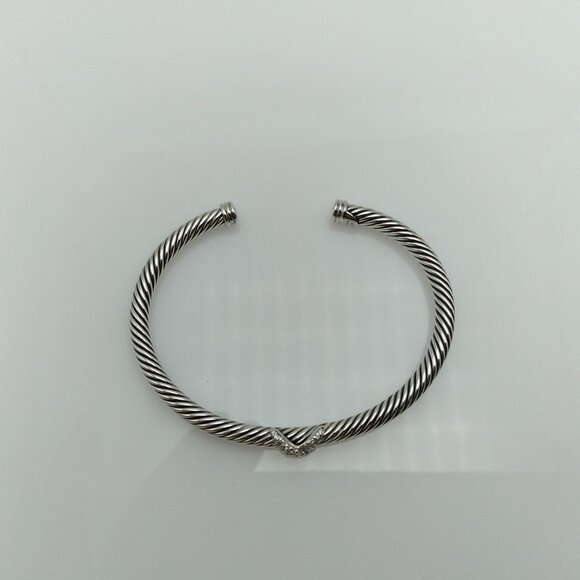 David Yurman Sterling Silver 4mm Cable Bracelet with Diamonds - Picture 3 of 5